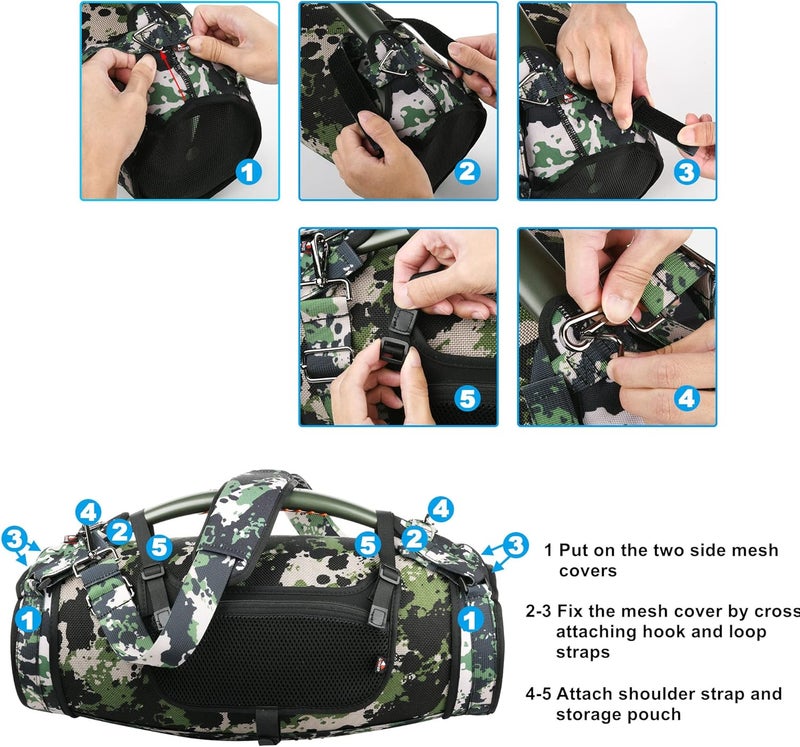 TXesign Travel Carrying Strap for JBL Boombox 3/Boombox 3 Wi-Fi Waterproof Portable Speaker, Shoulder Strap with Two Side Covers Travel Carrying Pouch for JBL Boombox 3 (Camo) - Image 4