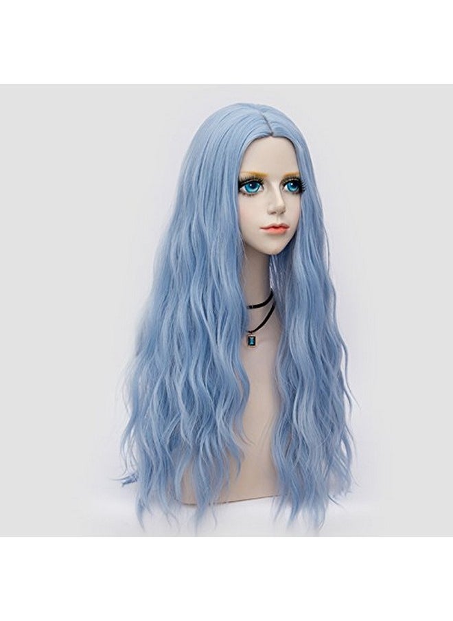 Probeauty Light Blue Wigs for Women Long Curly Wave Wig Synthetic Colored Wig for Halloween Costume, Party or Daily Use  - Image 5