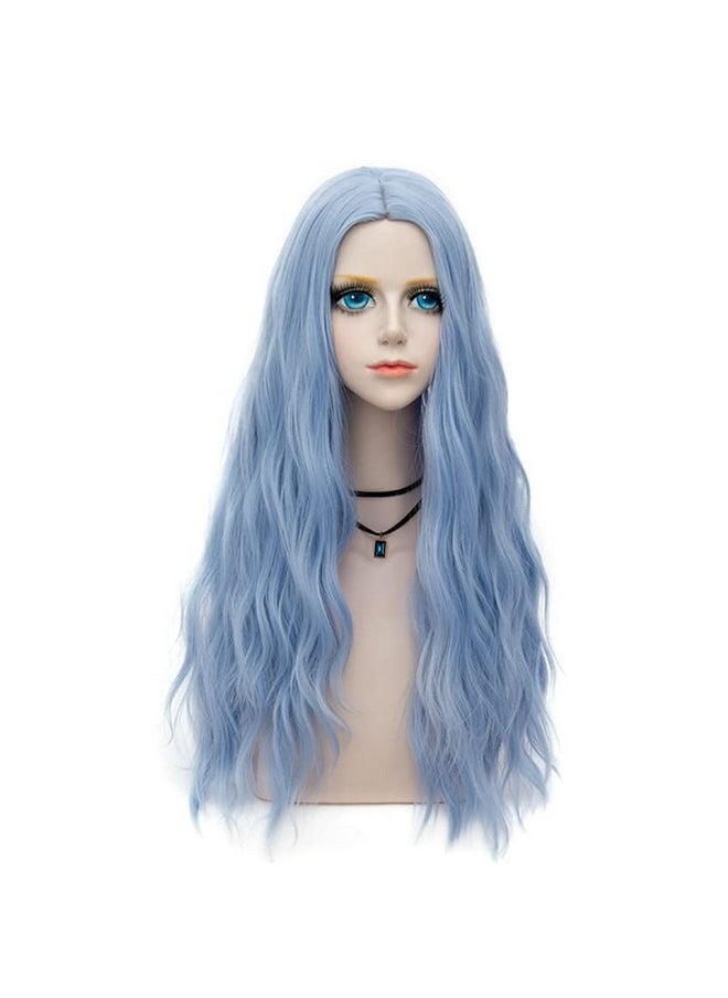 Probeauty Light Blue Wigs for Women Long Curly Wave Wig Synthetic Colored Wig for Halloween Costume, Party or Daily Use  - Image 1