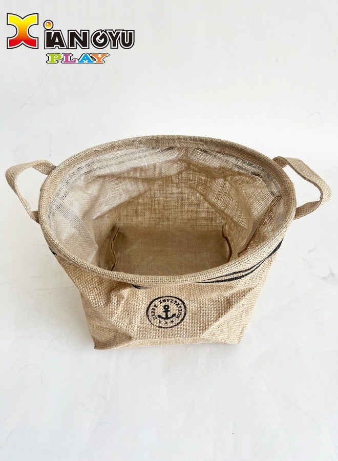 XIANGYU Jute Bag Linen Portable Circular Bucket Bags Storage Basket  - Image 1