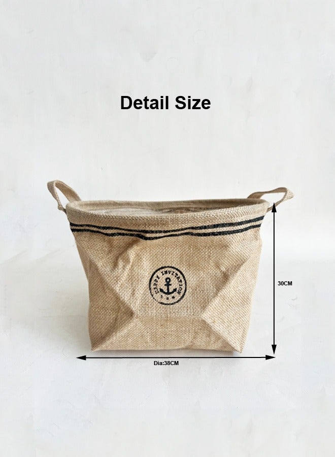 XIANGYU Jute Bag Linen Portable Circular Bucket Bags Storage Basket  - Image 3