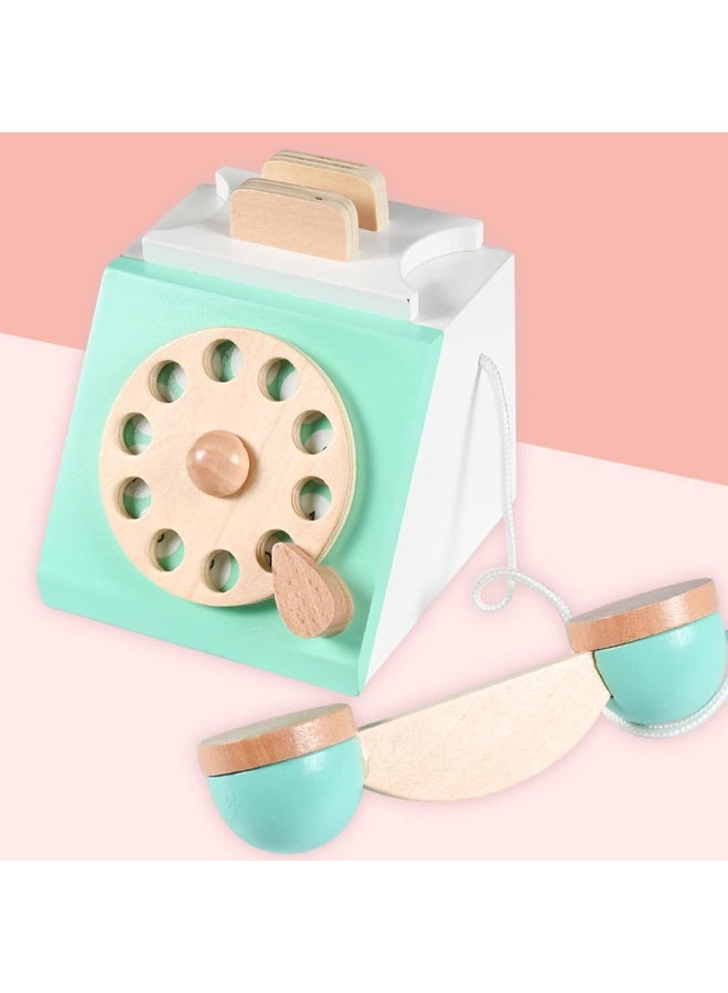 Factory Price Interactive Wooden Telephone Toys For Kids - Green - Image 4
