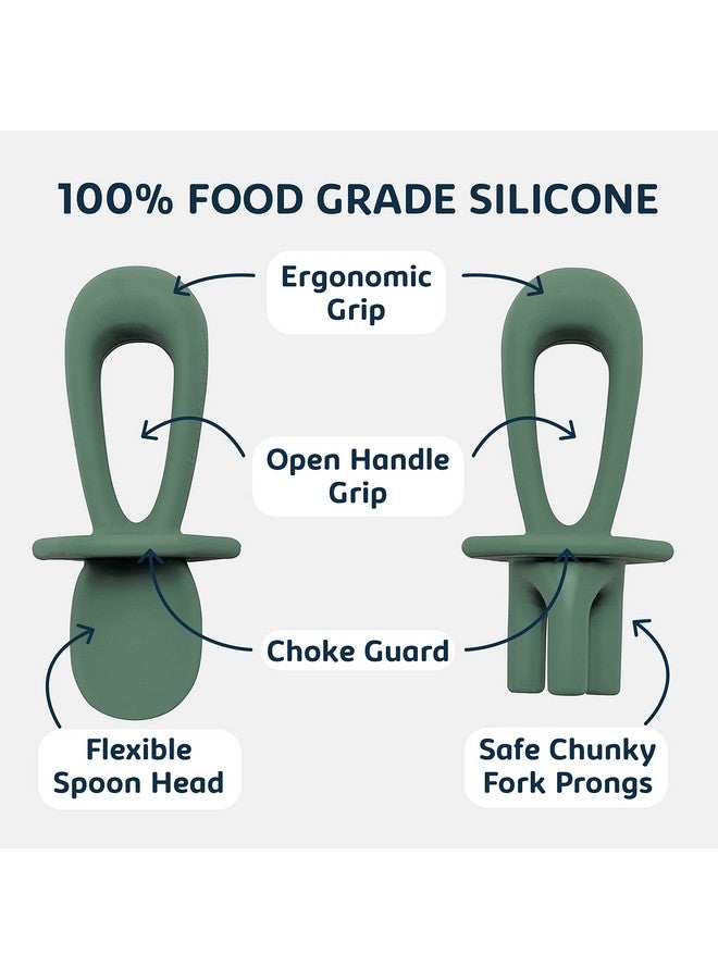 Tiny Twinkle Silicone Training Utensils - Baby Spoons And Baby Forks For Self-Feeding Training - Silicone Baby Led Weaning Utensils For Toddlers And Babies 6-24 Months - Baby Feeding Supplies (Olive)  - Image 4