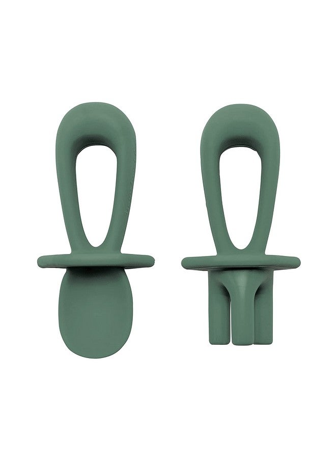Tiny Twinkle Silicone Training Utensils - Baby Spoons And Baby Forks For Self-Feeding Training - Silicone Baby Led Weaning Utensils For Toddlers And Babies 6-24 Months - Baby Feeding Supplies (Olive)  - Image 1