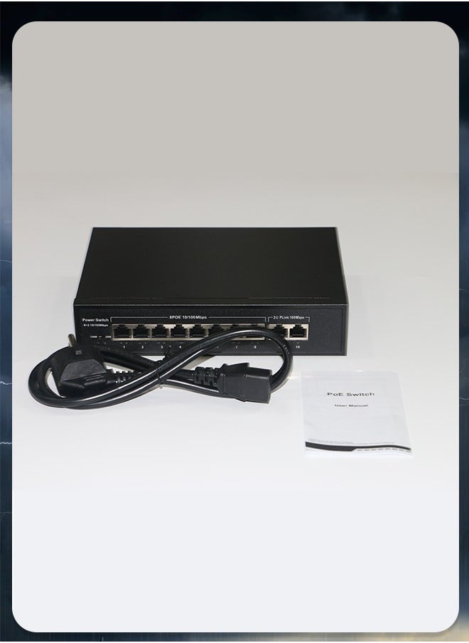EXPGlobal - Surveillance switch 8 + 2.8 PoE ports 100 Mbps, 2 up Link ports 100 Mbps, 120W, AI function Extend up to 250m, 4kv lightning protection, power over Ethernet,52V 2.3 A - Image 1