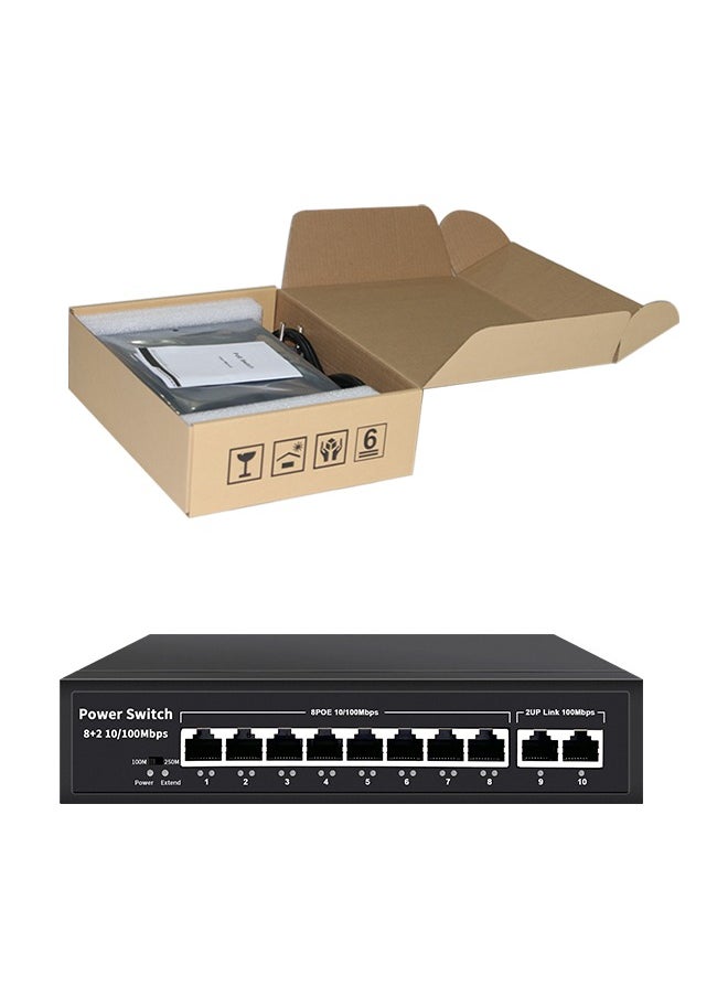 EXPGlobal - Surveillance switch 8 + 2.8 PoE ports 100 Mbps, 2 up Link ports 100 Mbps, 120W, AI function Extend up to 250m, 4kv lightning protection, power over Ethernet,52V 2.3 A - Image 1