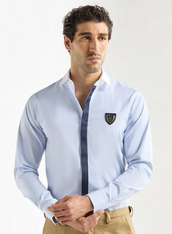 Emperor Striped Shirt with Contrast Collar and Long Sleeves