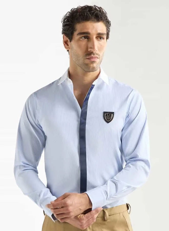 Emperor Emperor Striped Shirt with Contrast Collar and Long Sleeves
