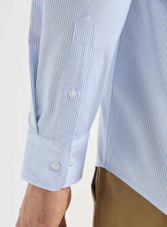 Emperor Emperor Striped Shirt with Contrast Collar and Long Sleeves