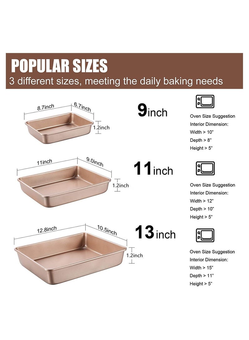 GGEROU طقم قوالب خبز مستطيلة عميقة، 3 قطع قوالب كيك من الألومنيوم، أوراق خبز غير لاصقة - Image 3