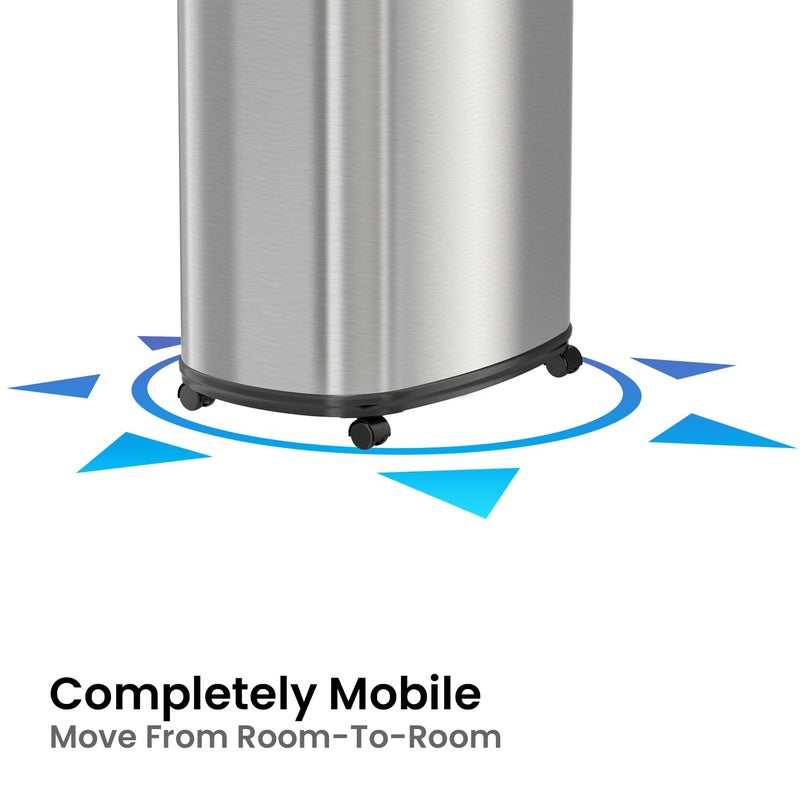 iTouchless 13 Gallon Sensor Trash Can on Wheels with Odor Filter, 50 Liter Automatic Kitchen Garbage Bin, Oval Fingerprint-Proof Stainless Steel, Hands-Free Motion Lid, Brushed Silver - Image 3