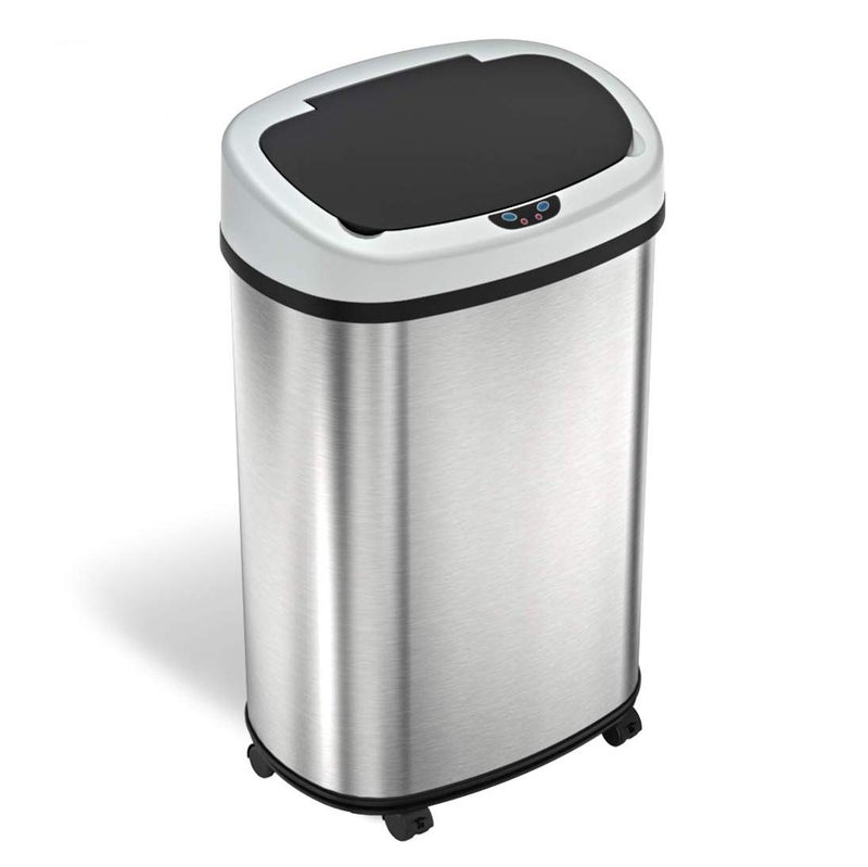 iTouchless 13 Gallon Sensor Trash Can on Wheels with Odor Filter, 50 Liter Automatic Kitchen Garbage Bin, Oval Fingerprint-Proof Stainless Steel, Hands-Free Motion Lid, Brushed Silver - Image 4