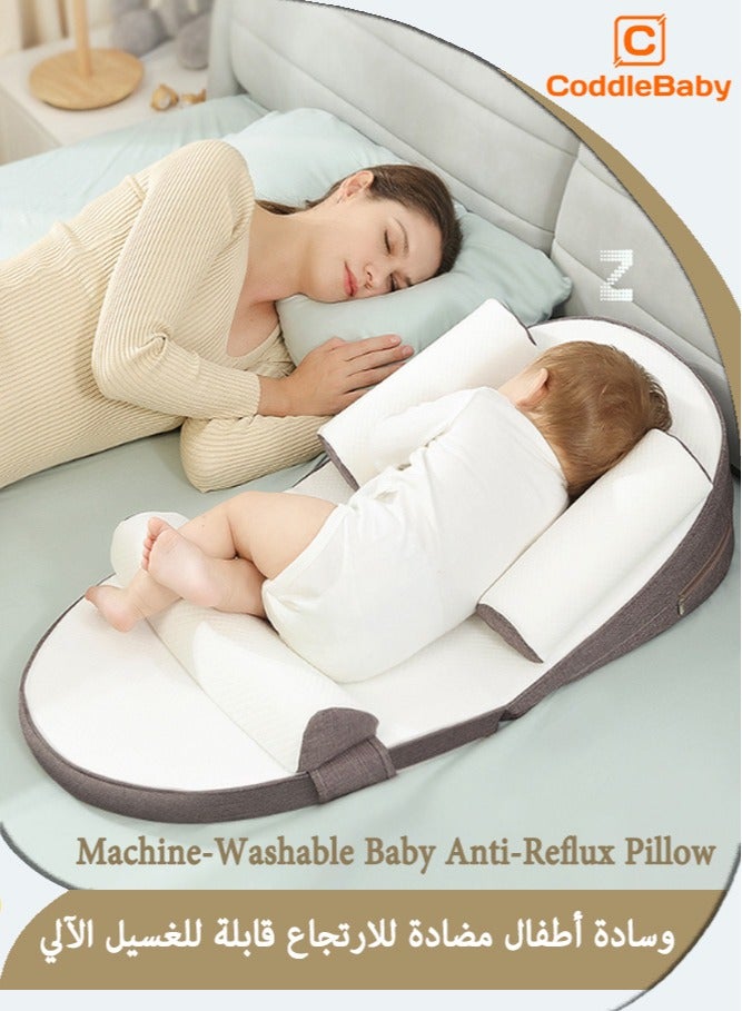CoddleBaby Baby Anti-Reflux Pillow (0-30°) - Relieves Spit-Up & Colic with Supportive Side Rails, Brown - Image 1