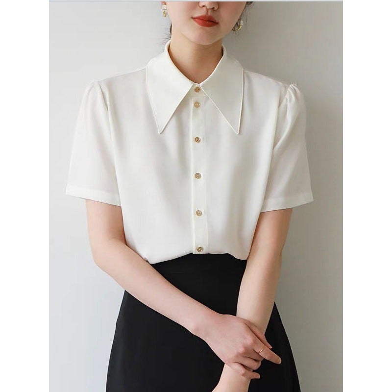 2024 Satin White Shirt Women'S Summer Commuter Occupation Ol Pointed Collar Non-Iron Interview Shirt Women'S Short Sleeve - Image 5