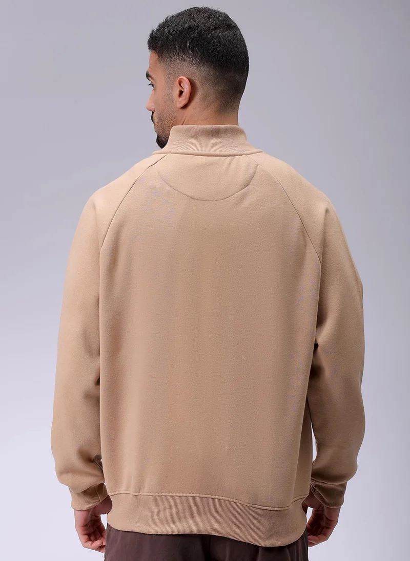ذا انديان كراج كو Men Relaxed Fit Solid High neck Front Open High Neck Sweatshirt