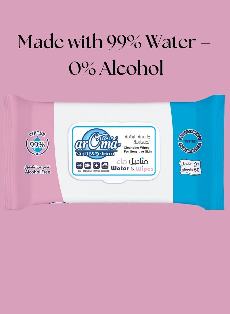 arOma Face Soft & Clean Water Wet Wipes, Alcohol-Free, 99% Pure Water, Gentle on Skin, 2 Packs x 50 Sheets – Suitable for Daily Use, Home & Trave - Image 3
