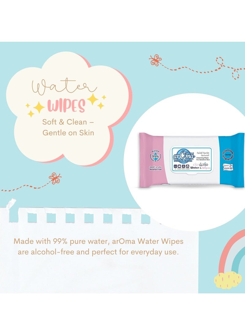 arOma Face Soft & Clean Water Wet Wipes, Alcohol-Free, 99% Pure Water, Gentle on Skin, 2 Packs x 50 Sheets – Suitable for Daily Use, Home & Trave - Image 4