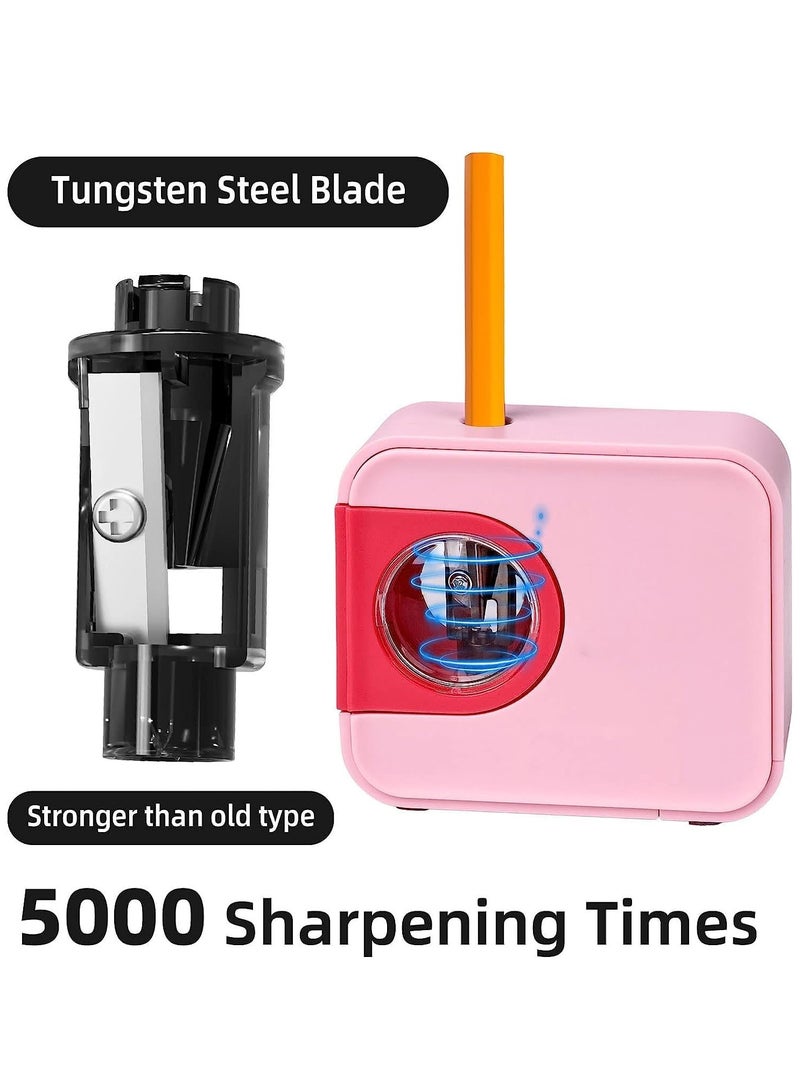 KASTWAVE Electric Pencil Sharpener, Portable Pencil Sharpeners Battery Operated with Tungsten Steel Blade, Kids Pocket Sharpener Fit to 6-8mm No.2 and Colored Pencils, for School Office Home Pink - Image 2