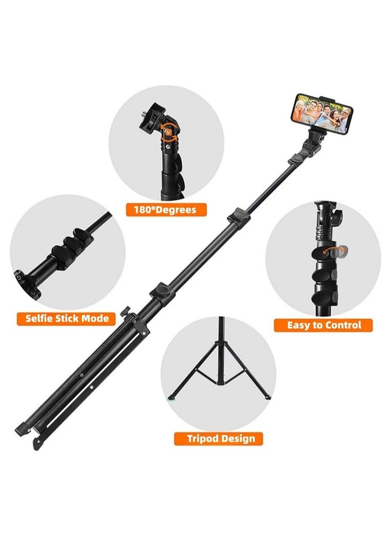 DMG TECH - Selfie Stick Tripod, 64" Long Phone Tripod with Wireless Remote, Aluminum Tripod Stand for Video Photo Vlog, Portable Travel Tripod Stand 360 Rotation Holder for Android iPhone Smartphone Camera - Image 1