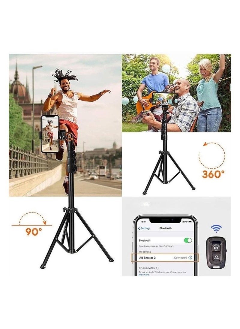 DMG TECH - Selfie Stick Tripod, 64" Long Phone Tripod with Wireless Remote, Aluminum Tripod Stand for Video Photo Vlog, Portable Travel Tripod Stand 360 Rotation Holder for Android iPhone Smartphone Camera - Image 1