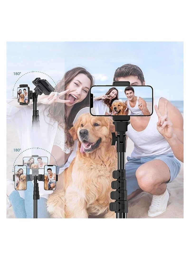 DMG TECH - Selfie Stick Tripod, 64" Long Phone Tripod with Wireless Remote, Aluminum Tripod Stand for Video Photo Vlog, Portable Travel Tripod Stand 360 Rotation Holder for Android iPhone Smartphone Camera - Image 1