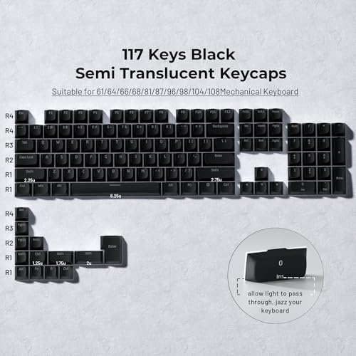 GMKWTL XVX Shine Through Keycaps, Black Semi Translucent Keycap Set, Double Shot PBT Keyboard caps Compatible with Cherry Gateron MX Switches Mechanical Keyboard - Image 2