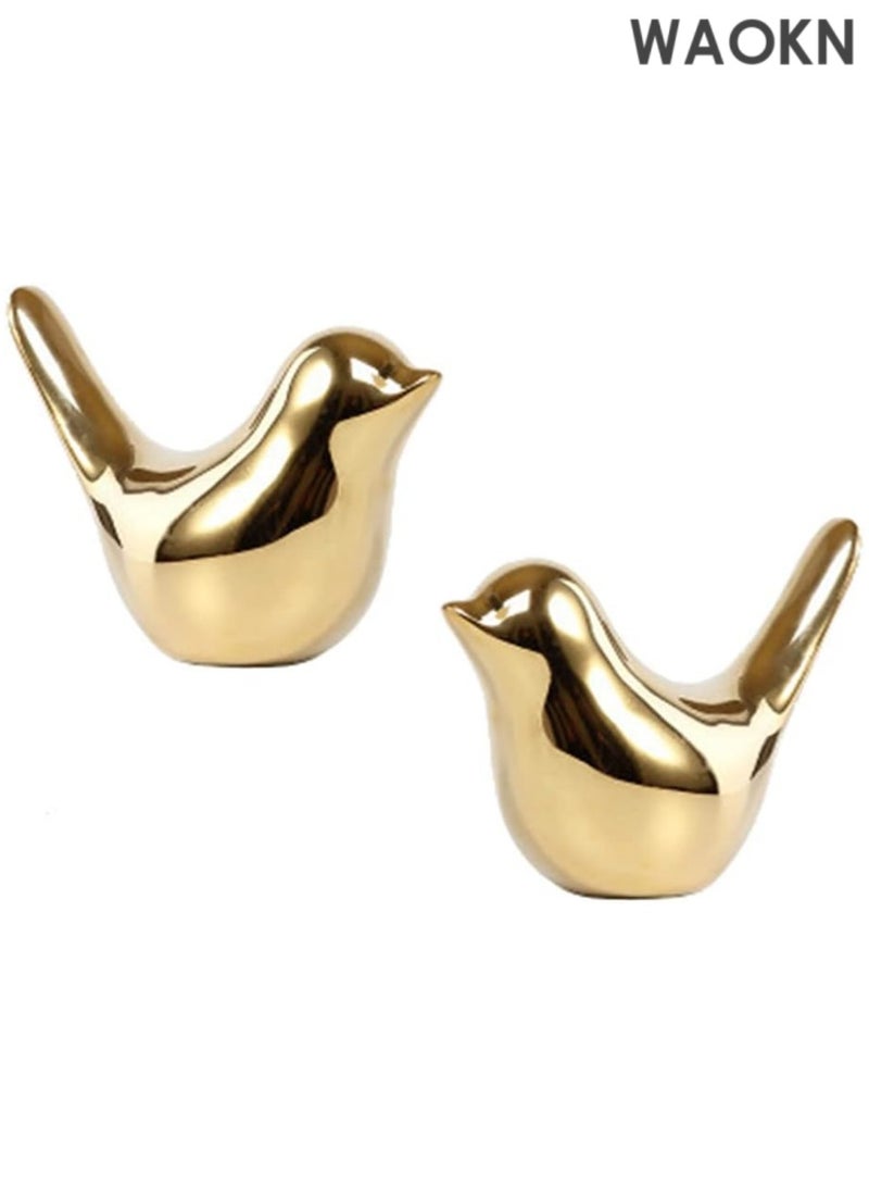 دبليو أيه أو كي أن تمثال حيوان صغير منحوت ديكور منزلي من السيراميك الذهبي لطيور الحيوانات، تماثيل زخرفية، تماثيل صغيرة على الطراز الحديث، زخارف ذهبية لغرفة المعيشة وغرفة النوم والمكتب المنزلي (زوج من الطيور) - Image 1