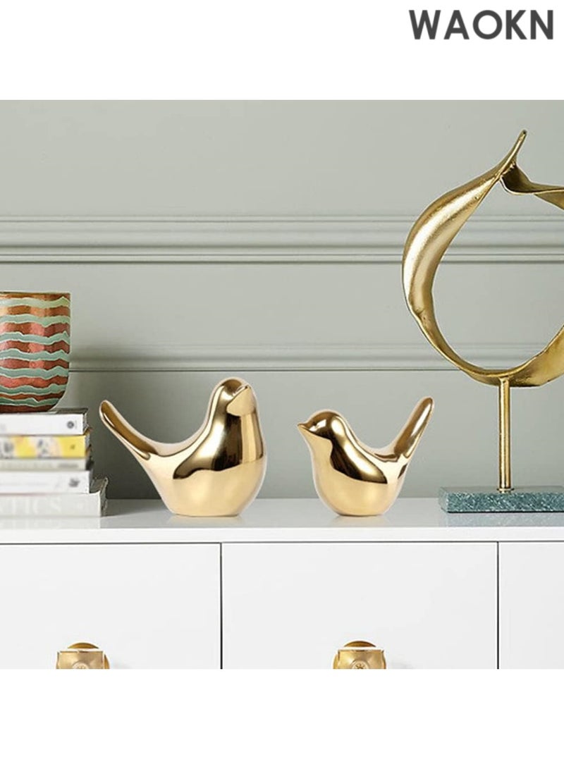 دبليو أيه أو كي أن تمثال حيوان صغير منحوت ديكور منزلي من السيراميك الذهبي لطيور الحيوانات، تماثيل زخرفية، تماثيل صغيرة على الطراز الحديث، زخارف ذهبية لغرفة المعيشة وغرفة النوم والمكتب المنزلي (زوج من الطيور) - Image 5