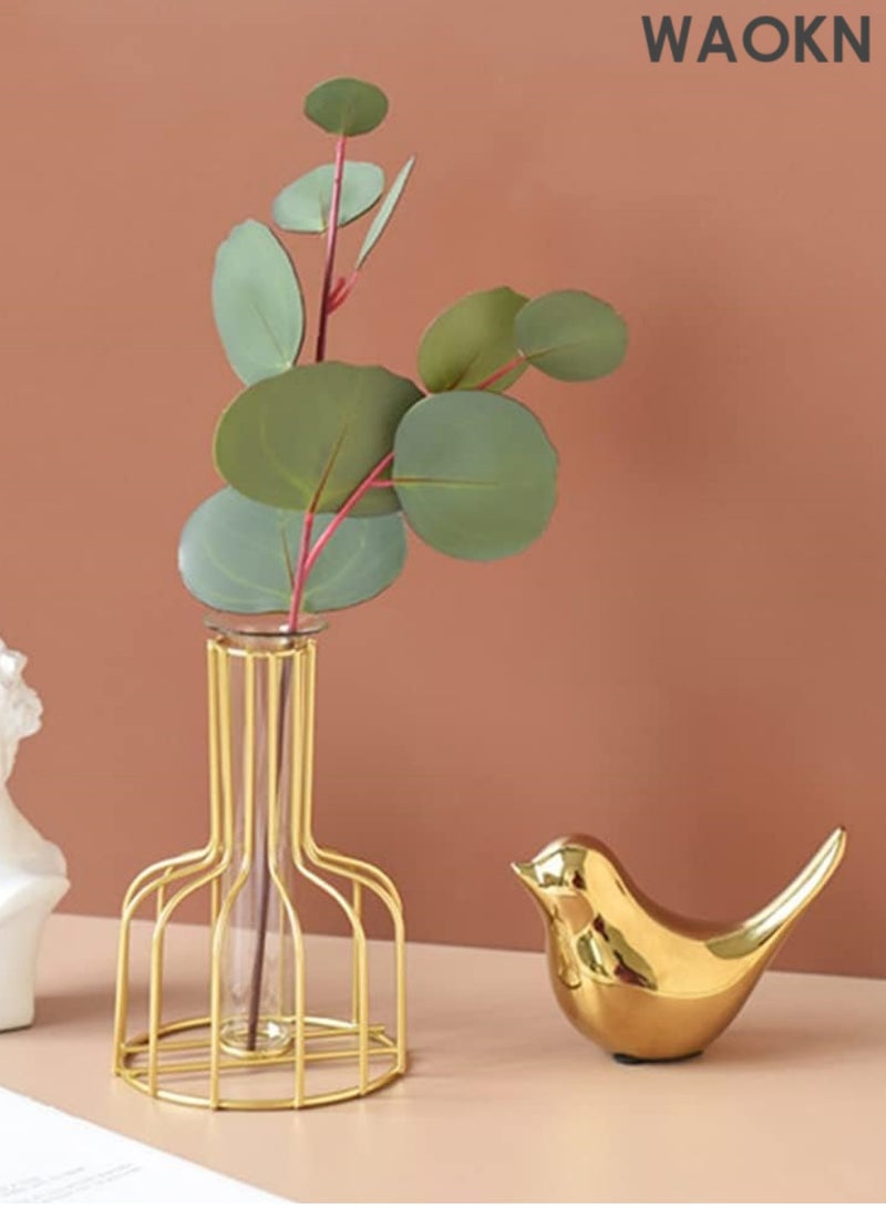 دبليو أيه أو كي أن تمثال حيوان صغير منحوت ديكور منزلي من السيراميك الذهبي لطيور الحيوانات، تماثيل زخرفية، تماثيل صغيرة على الطراز الحديث، زخارف ذهبية لغرفة المعيشة وغرفة النوم والمكتب المنزلي (زوج من الطيور) - Image 3