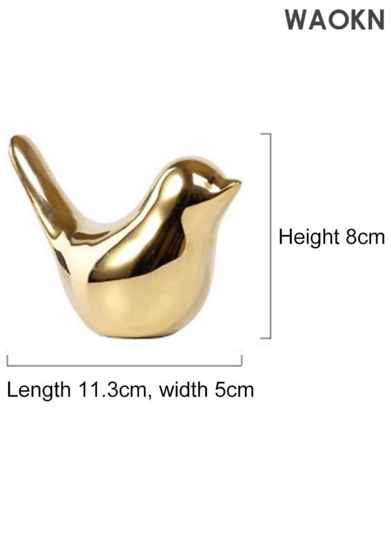 دبليو أيه أو كي أن تمثال حيوان صغير منحوت ديكور منزلي من السيراميك الذهبي لطيور الحيوانات، تماثيل زخرفية، تماثيل صغيرة على الطراز الحديث، زخارف ذهبية لغرفة المعيشة وغرفة النوم والمكتب المنزلي (زوج من الطيور) - Image 4