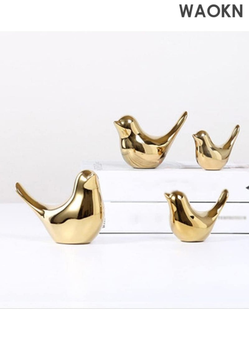 دبليو أيه أو كي أن تمثال حيوان صغير منحوت ديكور منزلي من السيراميك الذهبي لطيور الحيوانات، تماثيل زخرفية، تماثيل صغيرة على الطراز الحديث، زخارف ذهبية لغرفة المعيشة وغرفة النوم والمكتب المنزلي (زوج من الطيور) - Image 2