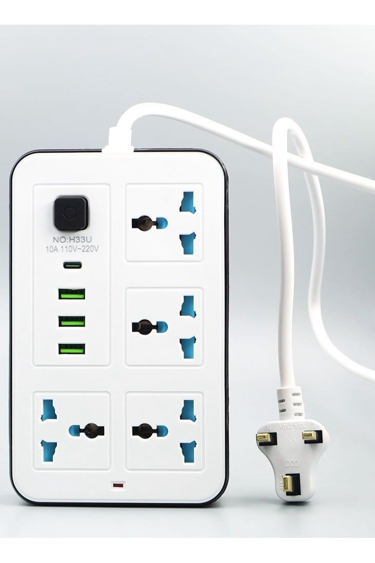 TIKNIA 4 Way Surge Protected Extension Lead with USB Slots – UK Plug Power Strip Extension Cable with Switch, Universal Extension Socket with 2M Braided Extension Cord for Home Office Accessories - Image 1