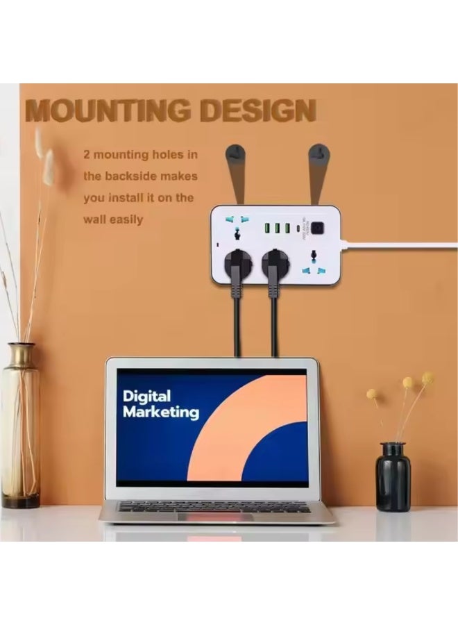 TIKNIA 4 Way Surge Protected Extension Lead with USB Slots – UK Plug Power Strip Extension Cable with Switch, Universal Extension Socket with 2M Braided Extension Cord for Home Office Accessories - Image 2