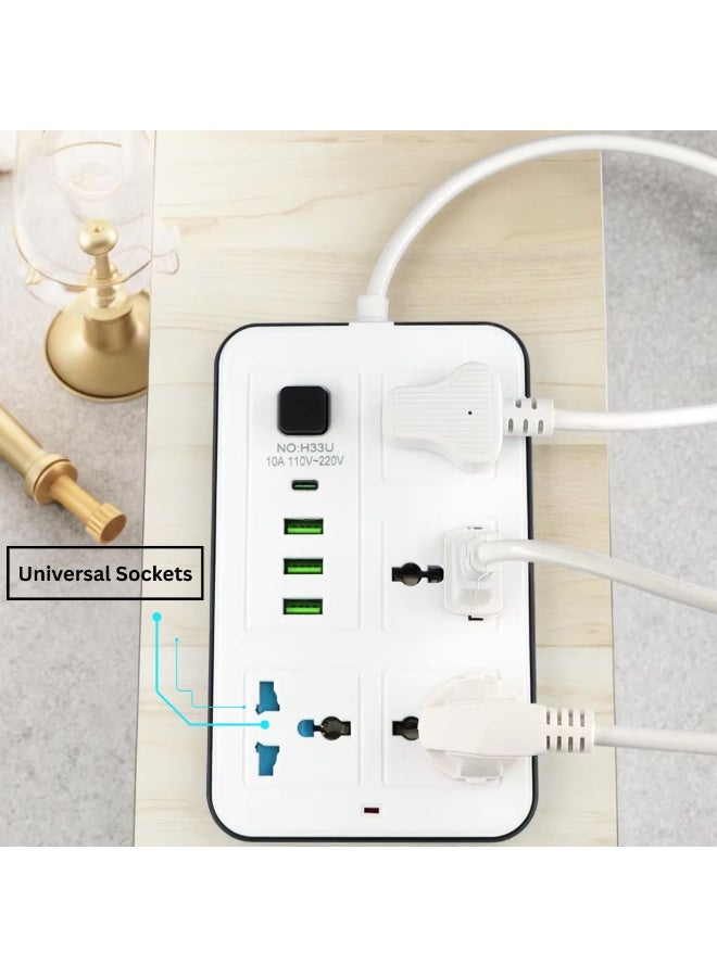 TIKNIA 4 Way Surge Protected Extension Lead with USB Slots – UK Plug Power Strip Extension Cable with Switch, Universal Extension Socket with 2M Braided Extension Cord for Home Office Accessories - Image 3