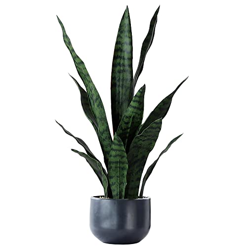 Beebel Artificial Plants Sansevieria Snake Plant with Black Plastic Planter Greenery Perfect Faux Agave Fake Plants in - Image 2