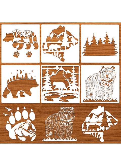 6 Pieces Forest Bear Claw Painting Templates Reusable DIY Bear and Tree Stencils Forest Theme Painting Template for Drawing Art Projects