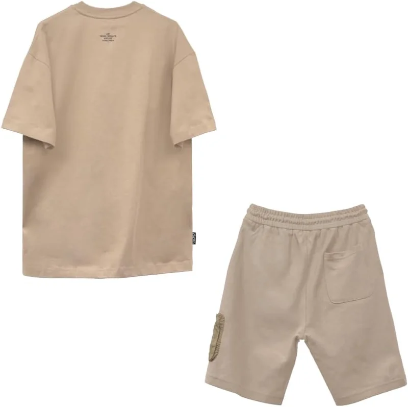 سيدرو Cedro Men's Oversized Graphic T-Shirt and Shorts Set in Beige