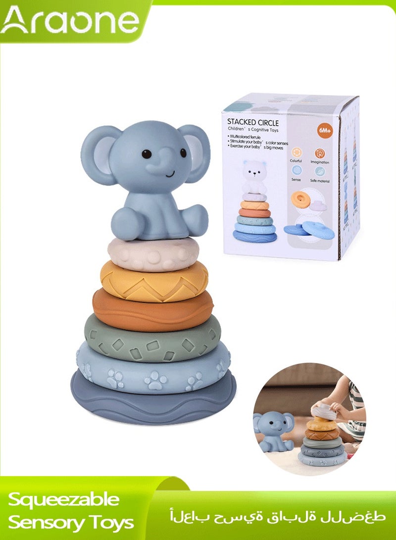 أَرَوْن ألعاب حسية قابلة للضغط للأطفال الصغار، تتميز بحلقات مطاطية ناعمة لتكديسها بشكل ممتع. مناسبة للأطفال الذين تتراوح أعمارهم بين 6 و12 و18 شهراً. - Image 1
