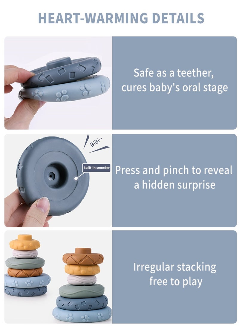 أَرَوْن ألعاب حسية قابلة للضغط للأطفال الصغار، تتميز بحلقات مطاطية ناعمة لتكديسها بشكل ممتع. مناسبة للأطفال الذين تتراوح أعمارهم بين 6 و12 و18 شهراً. - Image 4