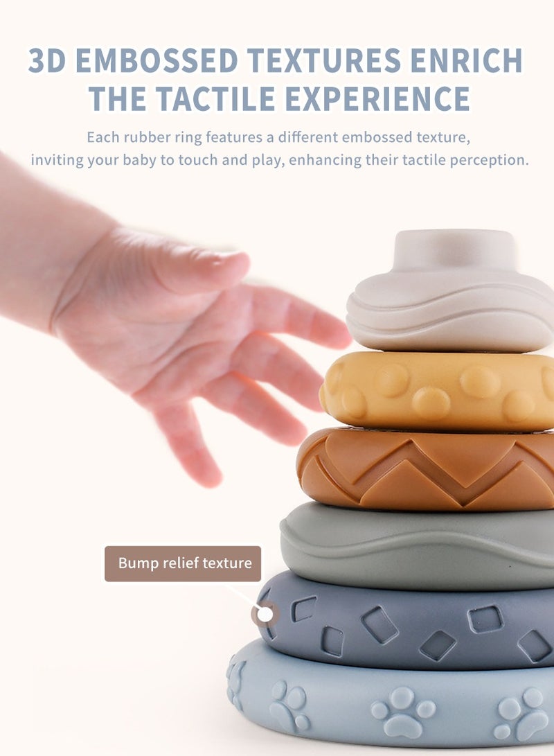أَرَوْن ألعاب حسية قابلة للضغط للأطفال الصغار، تتميز بحلقات مطاطية ناعمة لتكديسها بشكل ممتع. مناسبة للأطفال الذين تتراوح أعمارهم بين 6 و12 و18 شهراً. - Image 3