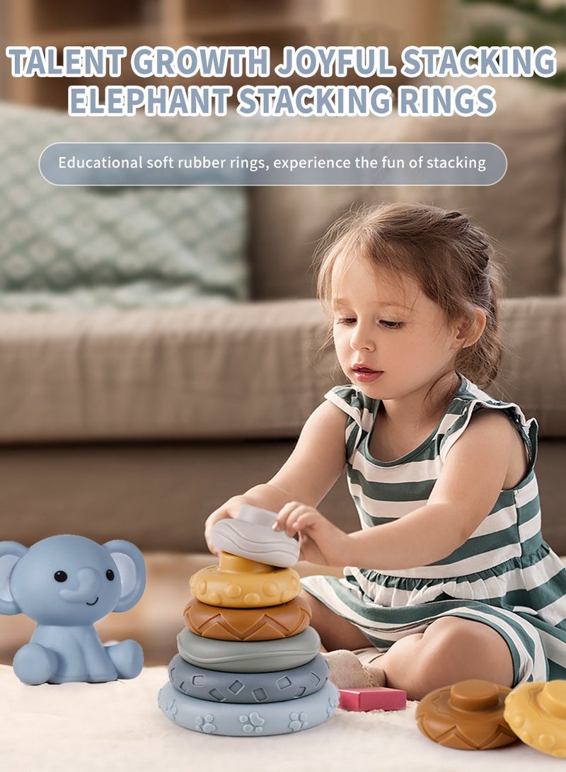 أَرَوْن ألعاب حسية قابلة للضغط للأطفال الصغار، تتميز بحلقات مطاطية ناعمة لتكديسها بشكل ممتع. مناسبة للأطفال الذين تتراوح أعمارهم بين 6 و12 و18 شهراً. - Image 2