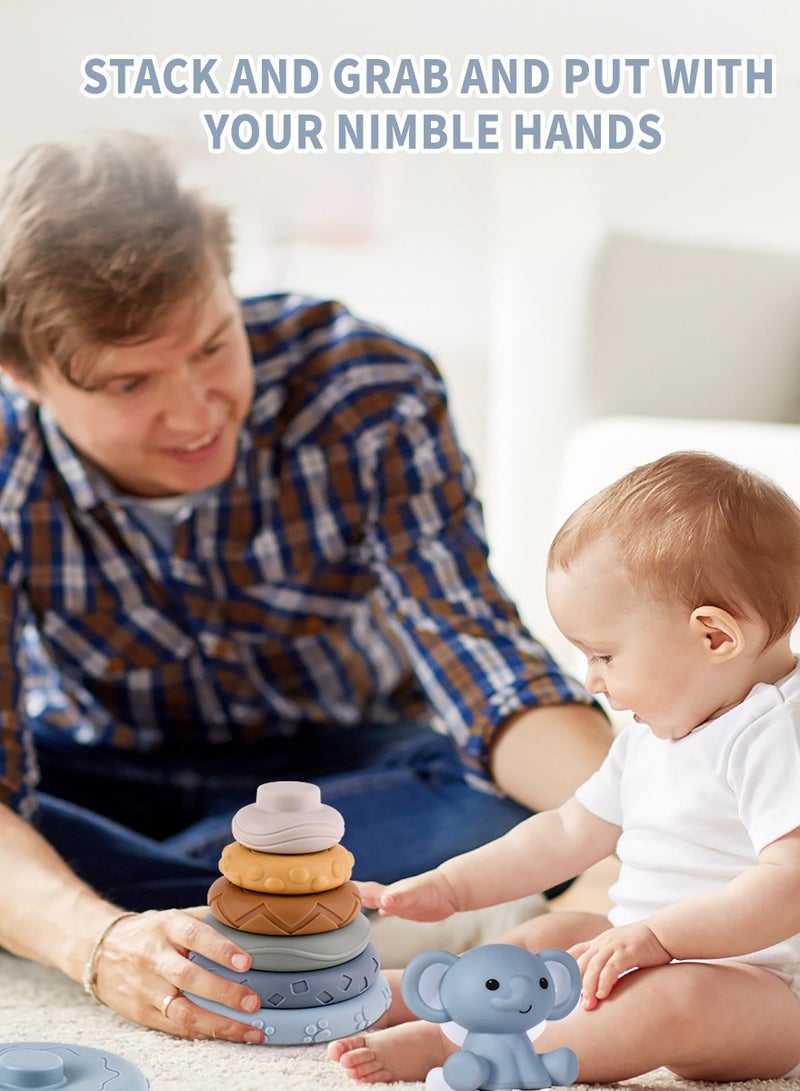 أَرَوْن ألعاب حسية قابلة للضغط للأطفال الصغار، تتميز بحلقات مطاطية ناعمة لتكديسها بشكل ممتع. مناسبة للأطفال الذين تتراوح أعمارهم بين 6 و12 و18 شهراً. - Image 5