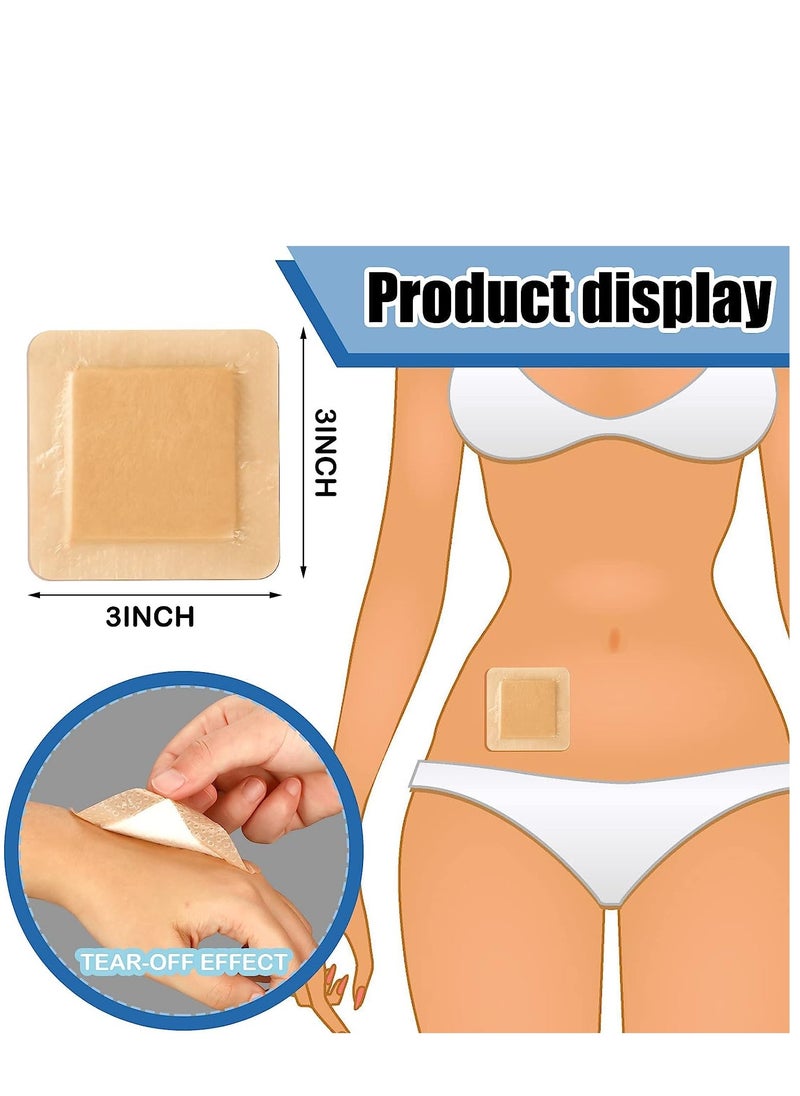 Excefore - 15 Pieces Bordered Silicone Adhesive Foam Dressing Square Dressing with Border Adhesive Patches Shower Waterproof Patch Breathable Wound Bandage (3 x 3 Inch) - Image 1