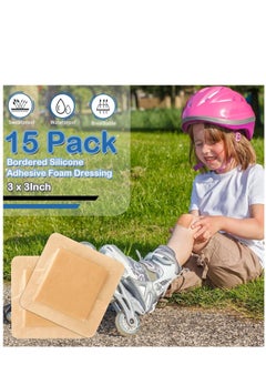 Excefore 15 Pieces Bordered Silicone Adhesive Foam Dressing Square Dressing with Border Adhesive Patches Shower Waterproof Patch Breathable Wound Bandage (3 x 3 Inch)  - Image 5