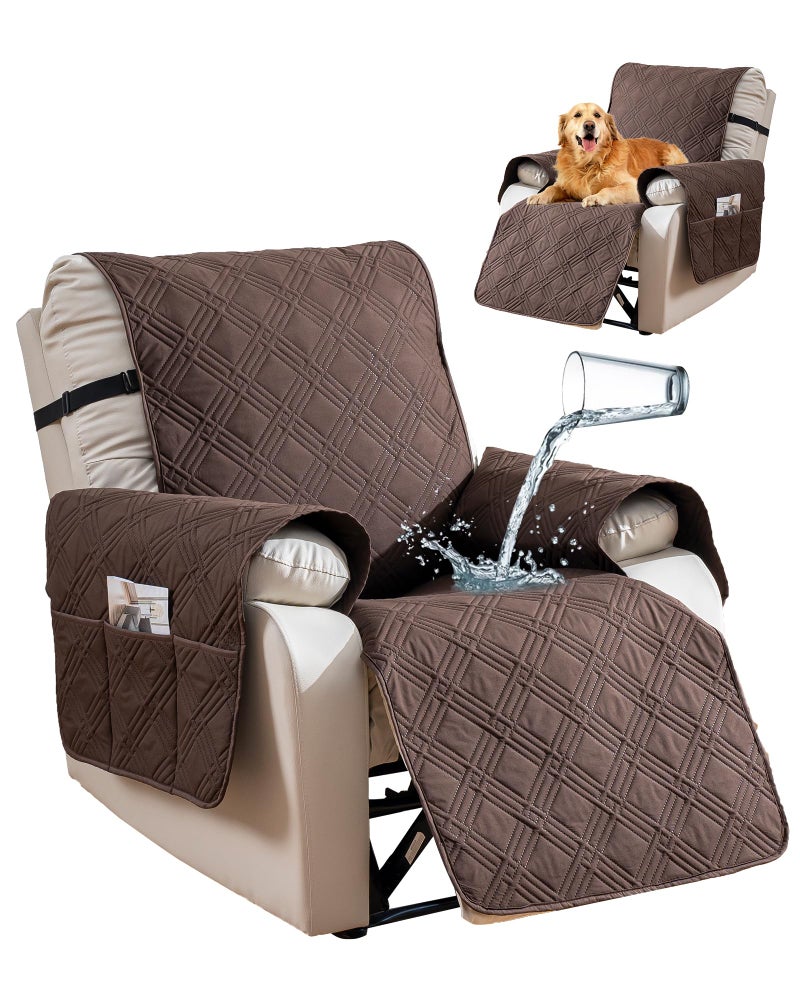 YUEANG Reversible Recliner Chair Cover, Waterproof Recliner Chair Covers with Pocket Washable Reclining Chair Cover Furniture Protector for Kids, Pets (23.6'', Chocolate) - Image 1