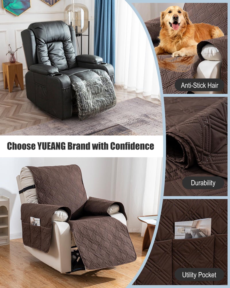 YUEANG Reversible Recliner Chair Cover, Waterproof Recliner Chair Covers with Pocket Washable Reclining Chair Cover Furniture Protector for Kids, Pets (23.6'', Chocolate) - Image 4