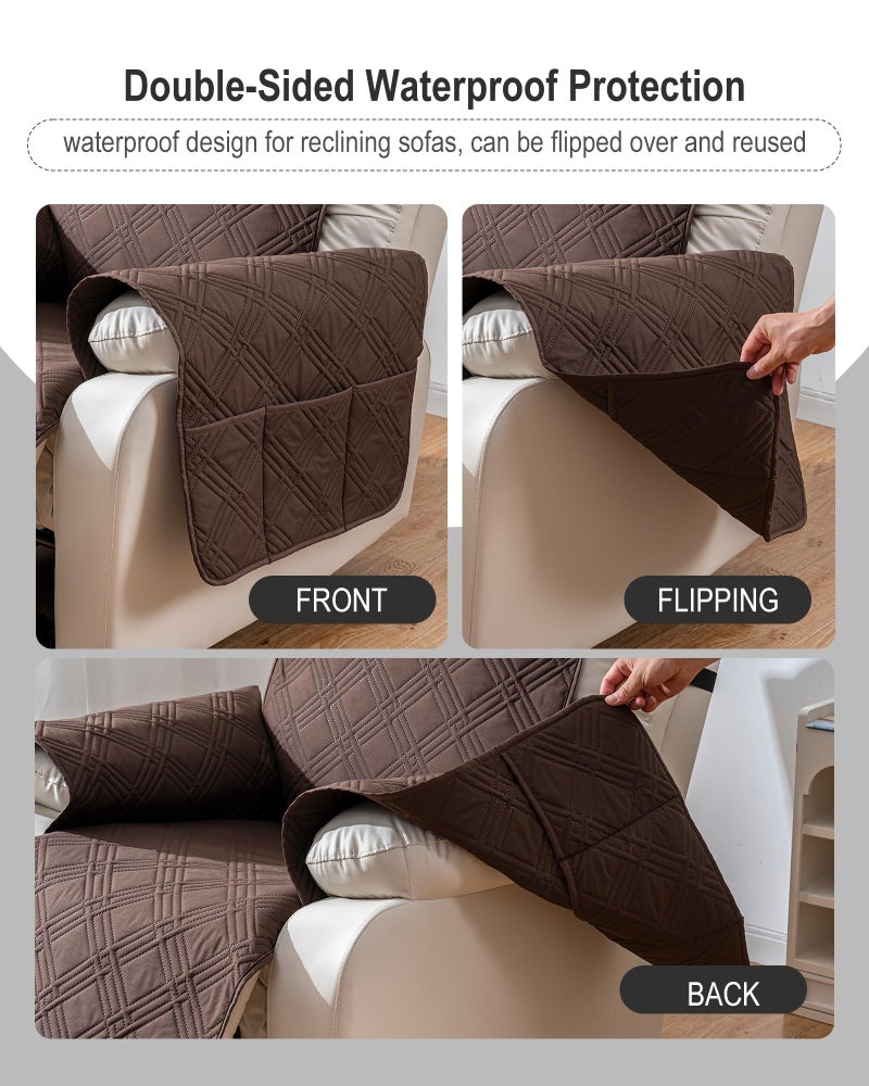 YUEANG Reversible Recliner Chair Cover, Waterproof Recliner Chair Covers with Pocket Washable Reclining Chair Cover Furniture Protector for Kids, Pets (23.6'', Chocolate) - Image 3