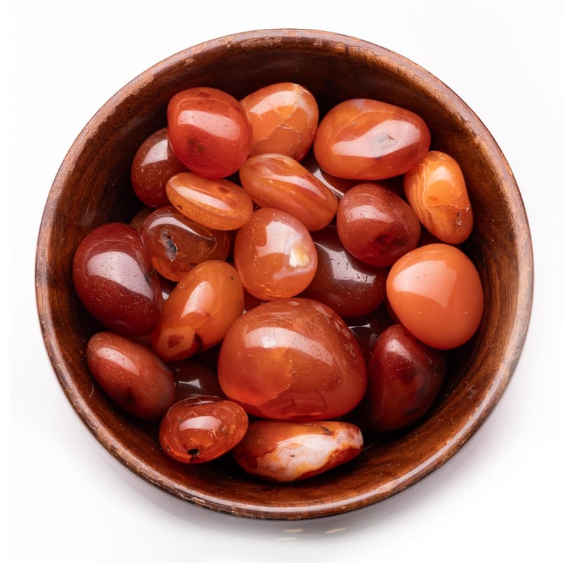 Plus Value Natural Red Carnelian Pebbles Tumbled Stone A Power Stone for Vastu FengShui Chakra Reiki Healing Crystals 300grams Wooden Bowl - Image 1