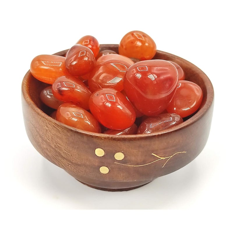 Plus Value Natural Red Carnelian Pebbles Tumbled Stone A Power Stone for Vastu FengShui Chakra Reiki Healing Crystals 300grams Wooden Bowl - Image 5