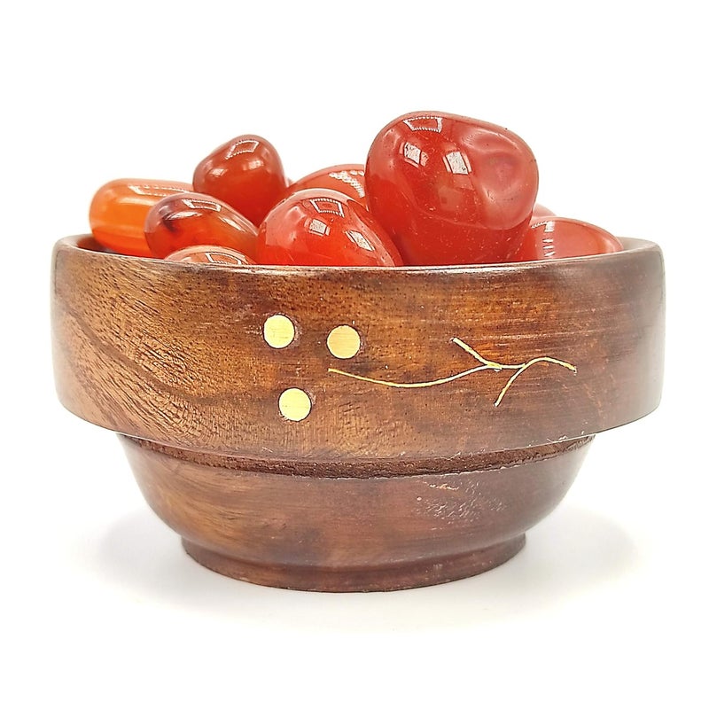 Plus Value Natural Red Carnelian Pebbles Tumbled Stone A Power Stone for Vastu FengShui Chakra Reiki Healing Crystals 300grams Wooden Bowl - Image 4
